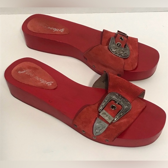 Free people Red Wood Westtown Slides Clogs 39 - Picture 11 of 12